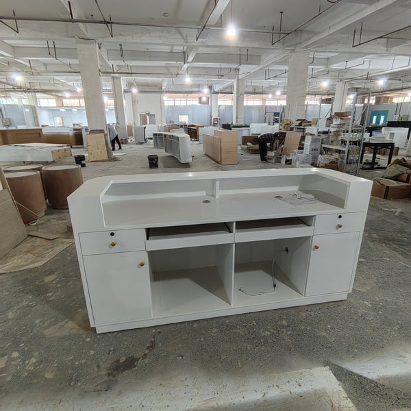 Modern White Office Furniture Hotel Front Counter Beauty Salon Reception Desk with Light