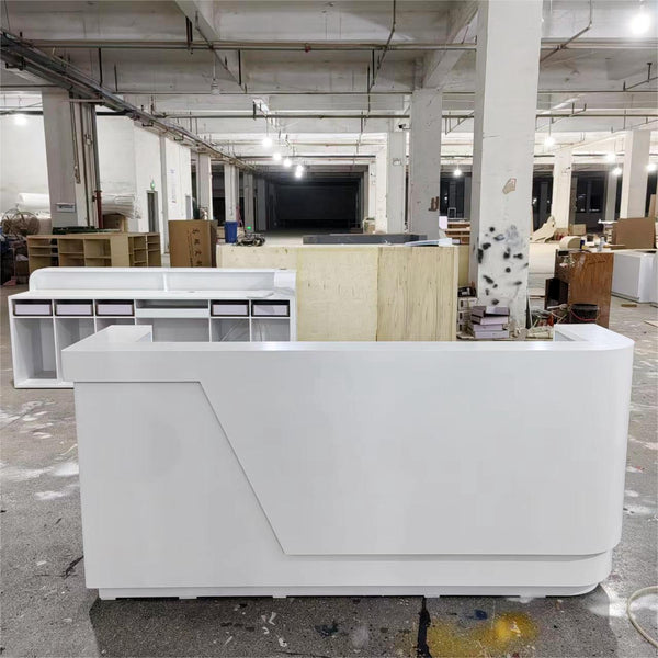 Modern White Office Furniture Hotel Front Desk Beauty Salon Reception Counter with Light