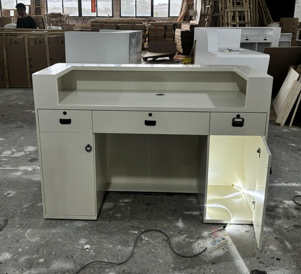 Modern White Small Office Furniture Hotel Front Desk Reception Counter with Light