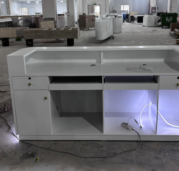 Modern White Office Furniture Hotel Front Counter Beauty Salon Reception Desk with Light