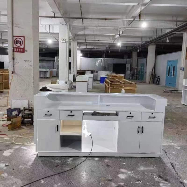 Modern White Office Furniture Hotel Front Desk Beauty Salon Reception Counter with Light