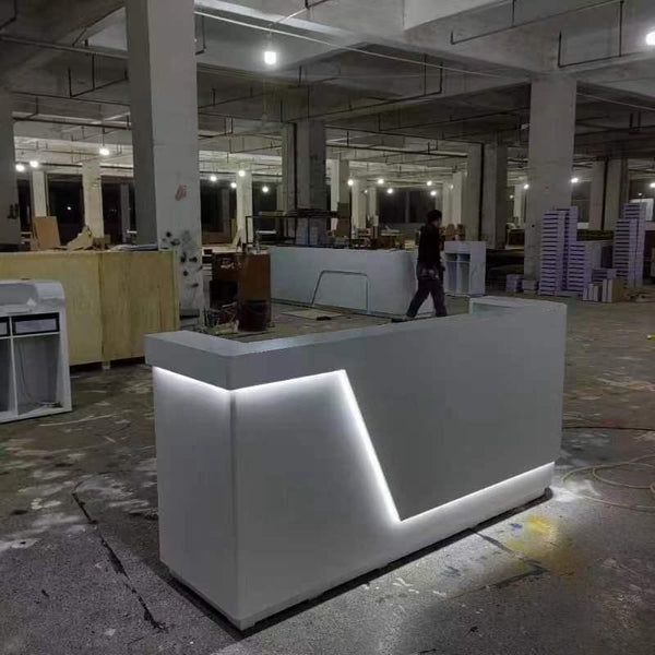 Modern White Office Furniture Hotel Front Desk Beauty Salon Reception Counter with Light