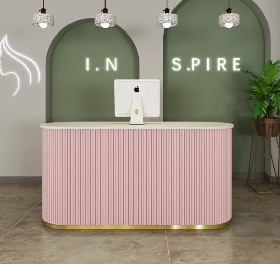Custom Commercial Furniture Wooden Beauty Salon Front Reception Desk