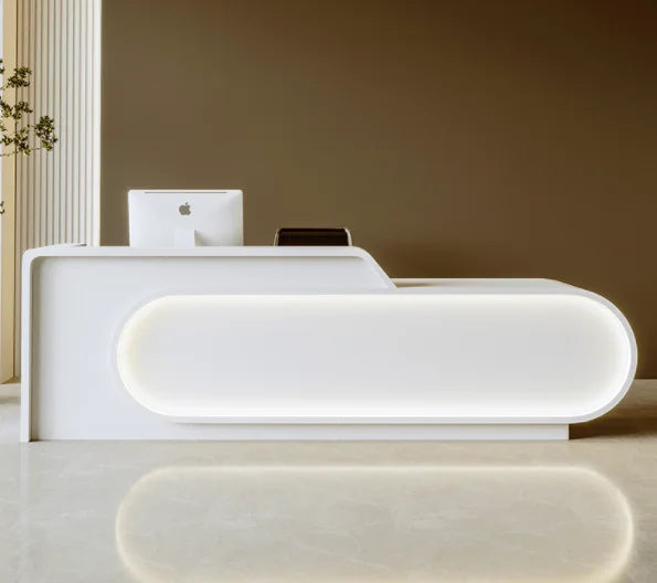 Modern I Shape Design White Office Reception Desk Beauty Salon Cashier Counter with LED Lights