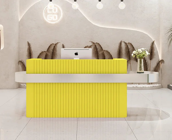 Modern Hotel Reception Counter Design Beauty Salon Front Desk with Stainless Steel Table