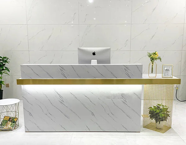 Modern Office Reception Counter Gold Metal Beauty Salon Front Reception Desk