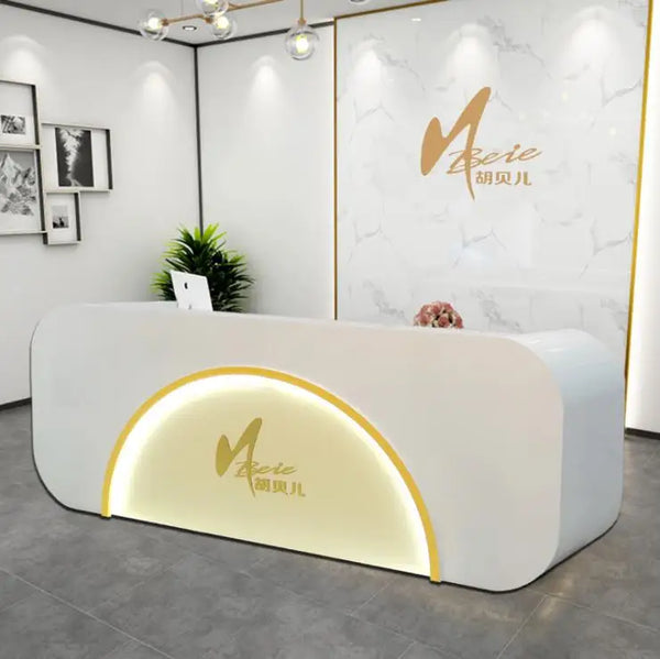 Modern Simple Office Reception Desk Hotel Beauty Salon Front Desk with LED Lights