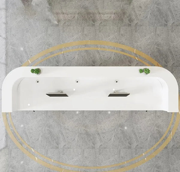 White Store Checkout Counter Design Office Reception Desk with LED Lights