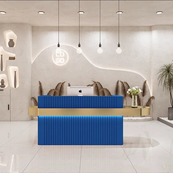 Modern Hotel Reception Counter Design Beauty Salon Front Desk with Stainless Steel Table