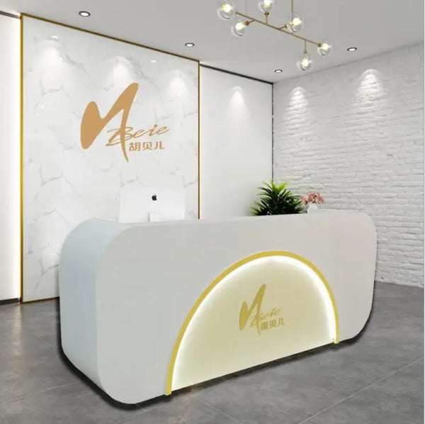 Modern Simple Office Reception Desk Hotel Beauty Salon Front Desk with LED Lights