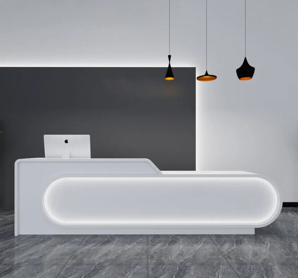 Modern I Shape Design White Office Reception Desk Beauty Salon Cashier Counter with LED Lights