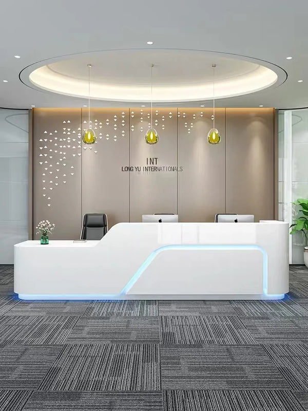 Modern Design Office Furniture White I Shaped Reception Desk Beauty Salon Front Counter