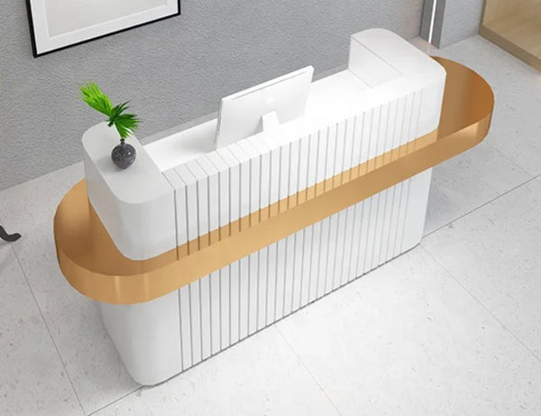 Modern Hotel Reception Counter Design Beauty Salon Front Desk with Stainless Steel Table
