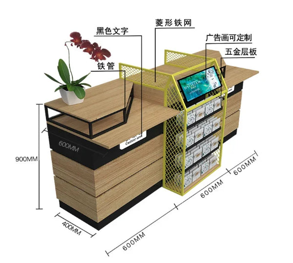 Convenience Store Checkout Counter Wooden Cashier Counter for Supermarket