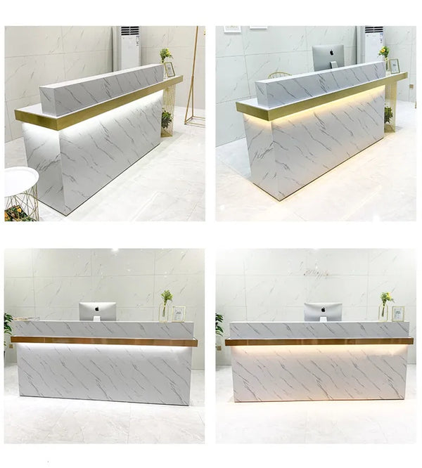 Modern Office Reception Counter Gold Metal Beauty Salon Front Reception Desk