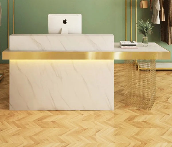 Modern Office Reception Counter Gold Metal Beauty Salon Front Reception Desk