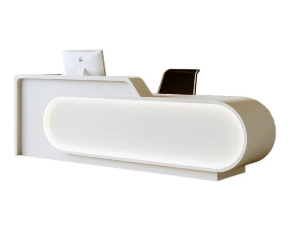Modern I Shape Design White Office Reception Desk Beauty Salon Cashier Counter with LED Lights