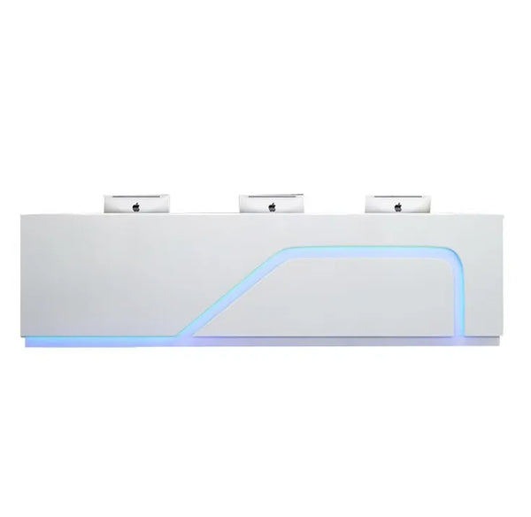 White Store Checkout Counter Design Office Reception Desk with LED Lights