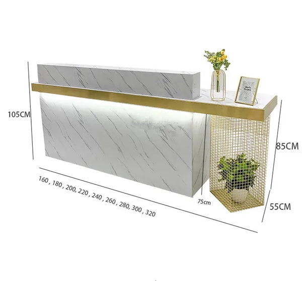 Modern Office Reception Counter Gold Metal Beauty Salon Front Reception Desk