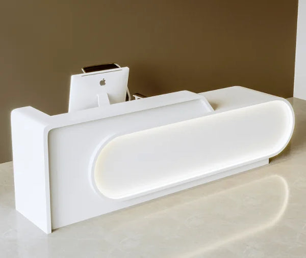Modern I Shape Design White Office Reception Desk Beauty Salon Cashier Counter with LED Lights