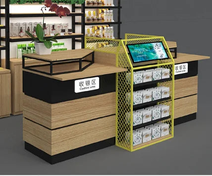 Convenience Store Checkout Counter Wooden Cashier Counter for Supermarket