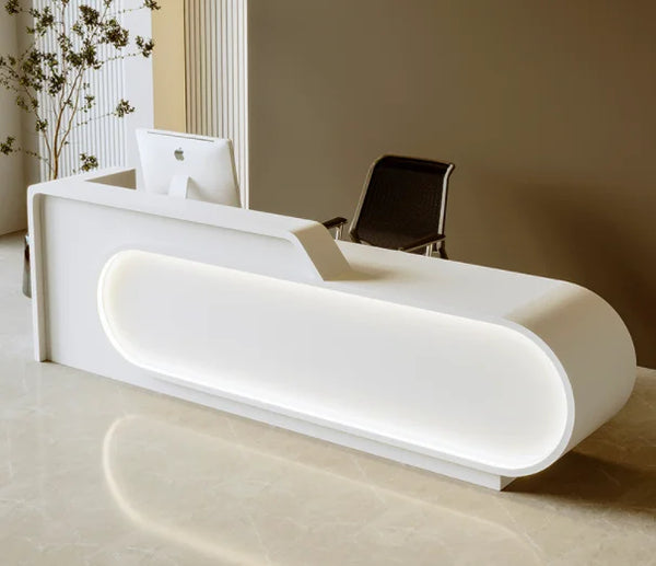 Modern I Shape Design White Office Reception Desk Beauty Salon Cashier Counter with LED Lights