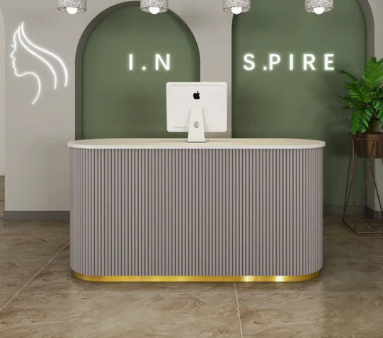 Custom Commercial Furniture Wooden Beauty Salon Front Reception Desk