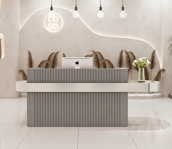 Modern Hotel Reception Counter Design Beauty Salon Front Desk with Stainless Steel Table