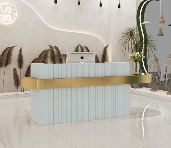 Modern Hotel Reception Counter Design Beauty Salon Front Desk with Stainless Steel Table