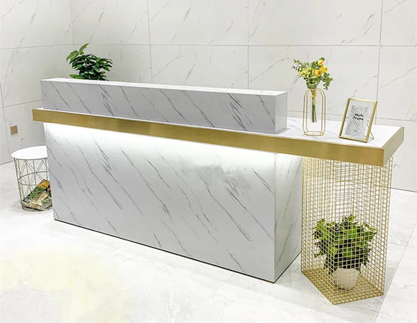 Modern Office Reception Counter Gold Metal Beauty Salon Front Reception Desk