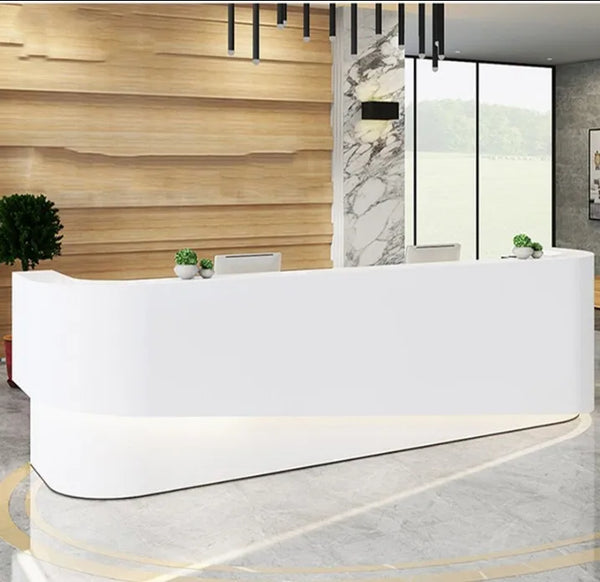 White Store Checkout Counter Design Office Reception Desk with LED Lights