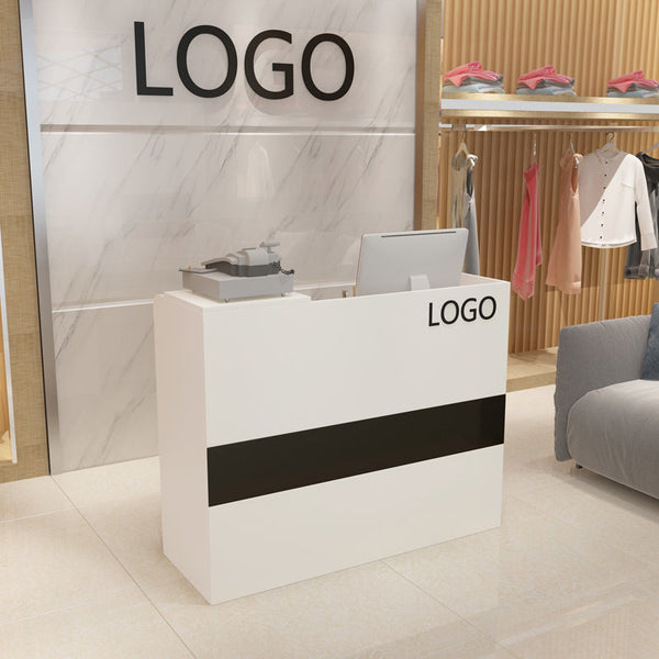 Custom LOGO Modern Office Reception Desk Clothing Store Reception Counter with Back Wall