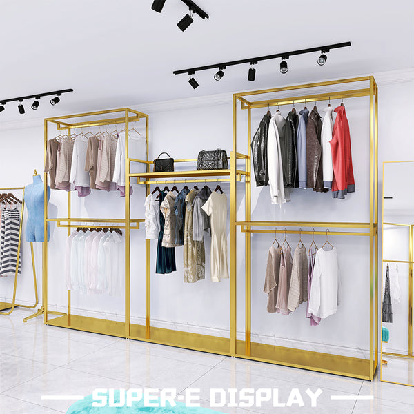Gold Metal Double-Layer Clothes Display Rack