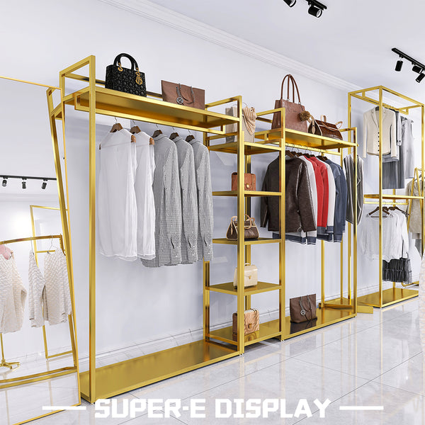 Gold Metal Double-Layer Clothes Display Rack