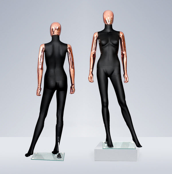 rose gold fiberglass plating female mannequin with stand