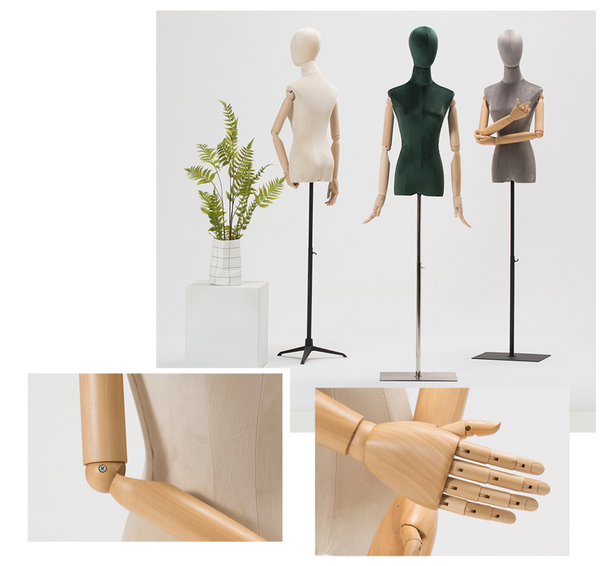 Hot Sale Half Body Female Mannequin With Wooden Arms