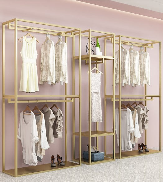 Stainless Steel Gold Clothing Store Display Hanger Racks