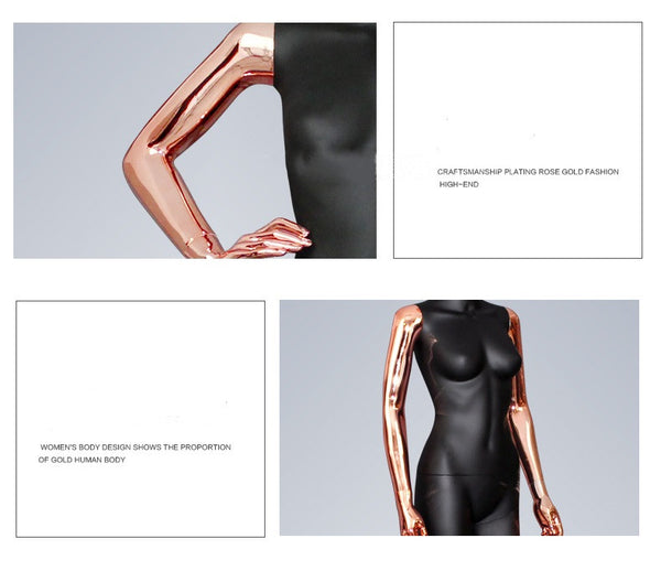 rose gold fiberglass plating female mannequin with stand