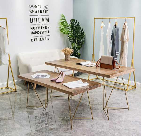 Hot commercial garment clothing display store rack gold