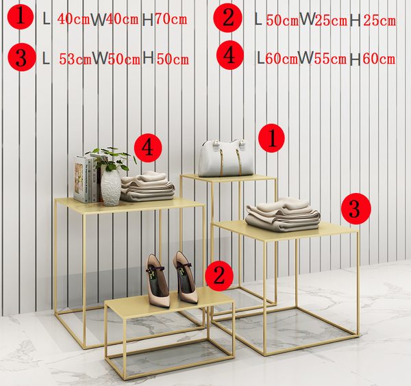 shoes and handbag high and low swing display rack table