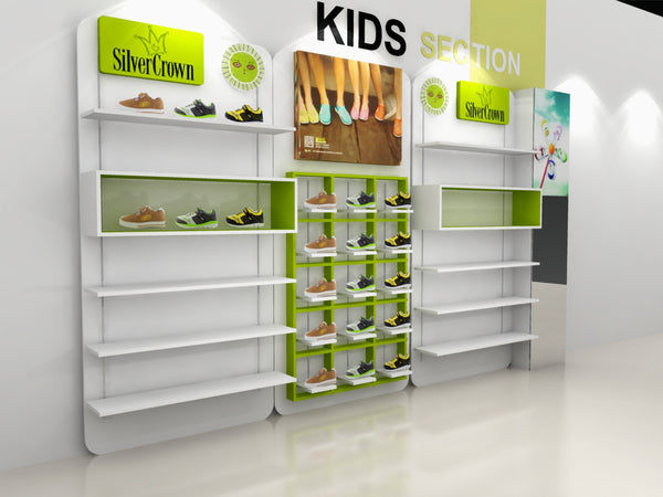 Custom acrylic wall mounted kids shoe racks store display shelf
