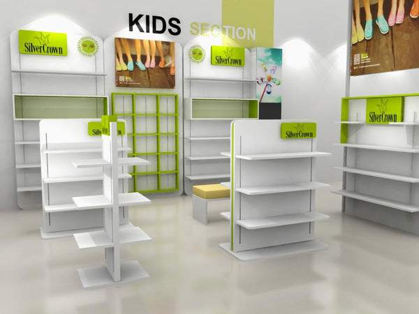 Custom acrylic wall mounted kids shoe racks store display shelf