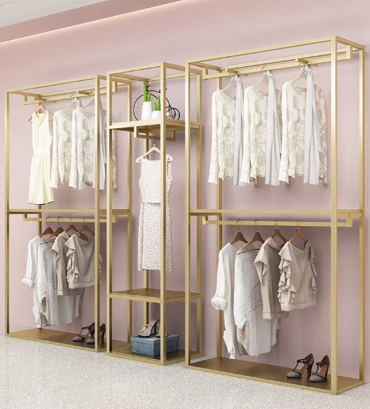Stainless Steel Gold Clothing Store Display Hanger Racks
