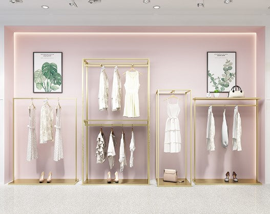 Stainless Steel Gold Clothing Store Display Hanger Racks