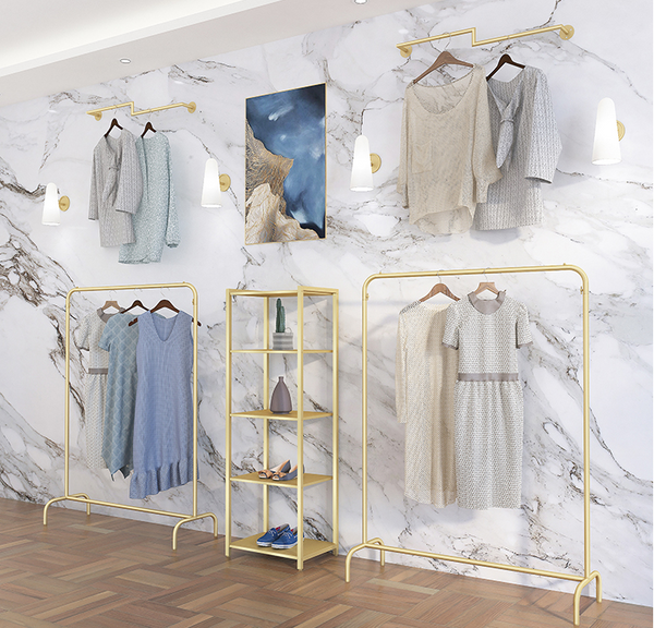 Gold Garment Display Rack Clothing Store Furniture