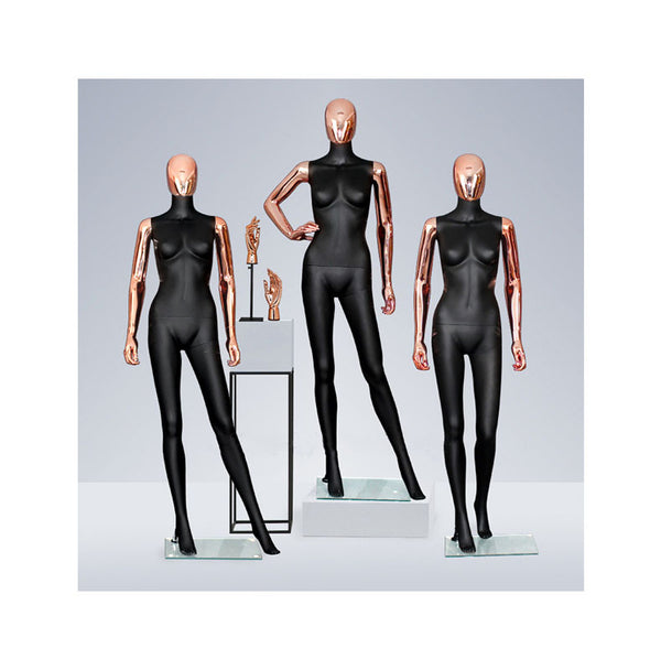 rose gold fiberglass plating female mannequin with stand
