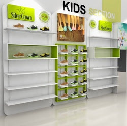 Custom acrylic wall mounted kids shoe racks store display shelf