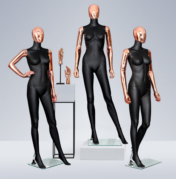 rose gold fiberglass plating female mannequin with stand
