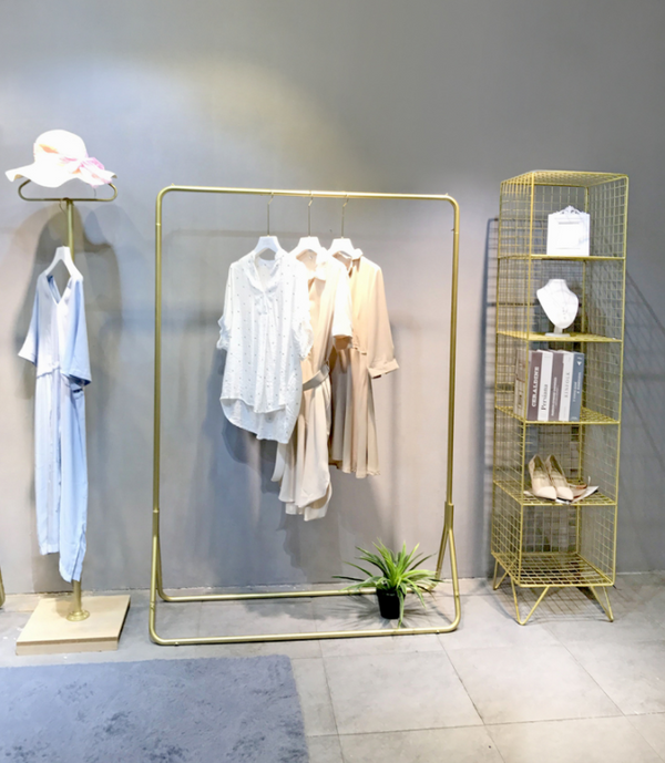 gold metal clothes display rack hanger stand