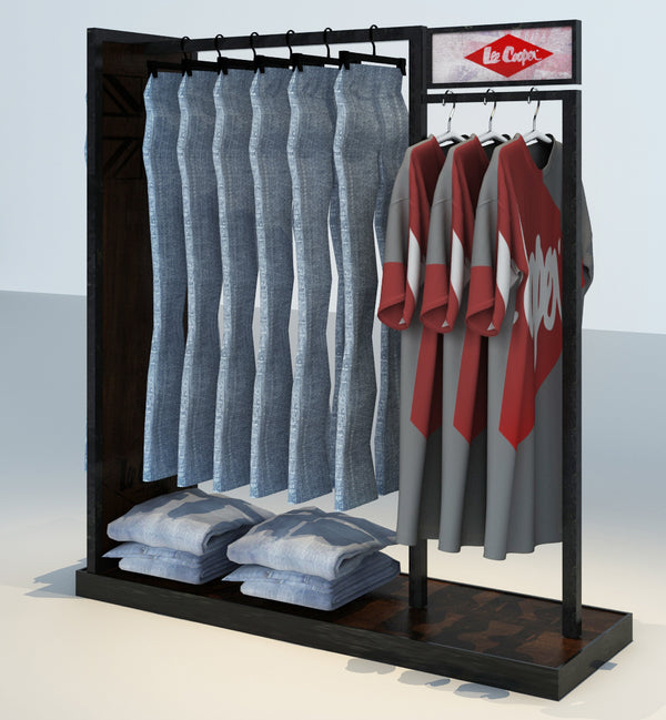 Fashion Wall Mounted Modular Metal Retail Purse Display Rack With LED Bar Light and Cabinet